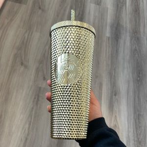 NWT Starbucks Holiday 2022 Gold Metallic Studded Bling Tumbler Venti
